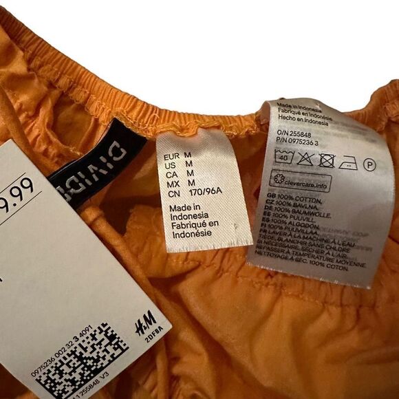 H&M Divided Crop Top Tie Front Puff Sleeve Orange Size Medium NWT - Picture 5 of 5